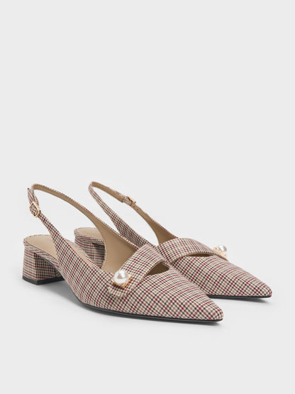 CHARLES & KEITH Best Price / Marie Checkered Pearl Slingback Pumps - Multi