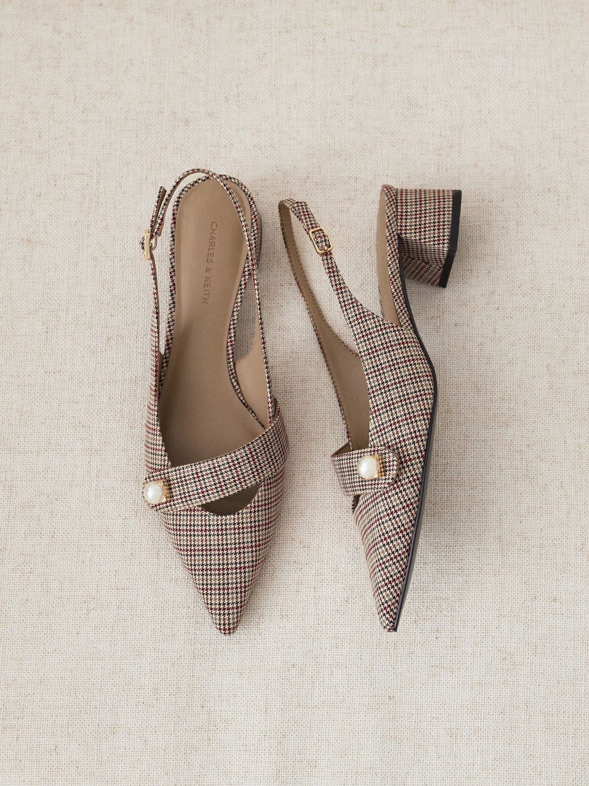 CHARLES & KEITH Best Price / Marie Checkered Pearl Slingback Pumps - Multi