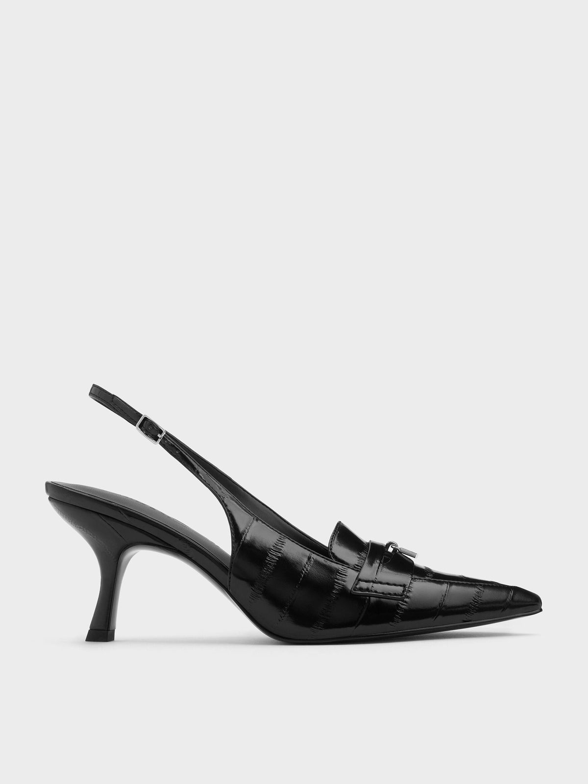 CHARLES & KEITH Premium / Griselda Eel-Effect Slingback Pumps - Animal Print Black
