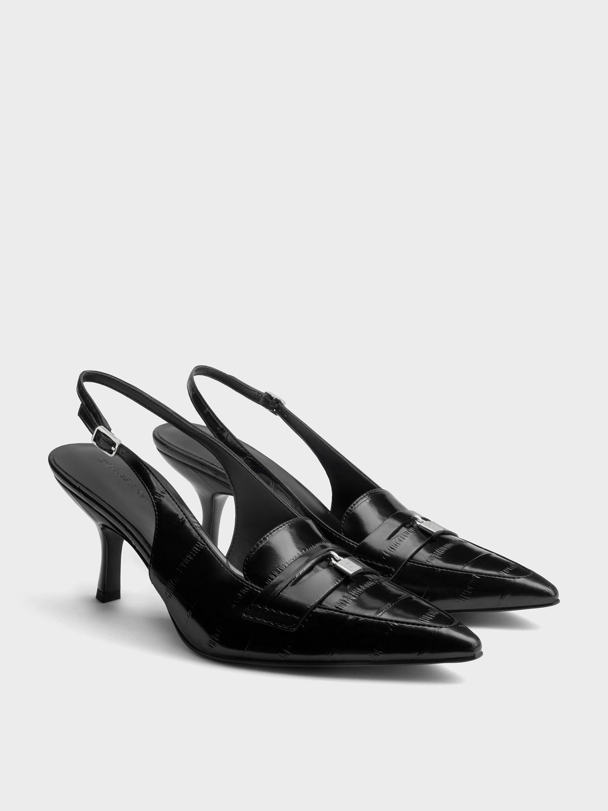CHARLES & KEITH Premium / Griselda Eel-Effect Slingback Pumps - Animal Print Black