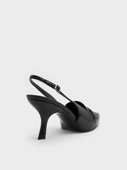 CHARLES & KEITH Premium / Griselda Eel-Effect Slingback Pumps - Animal Print Black
