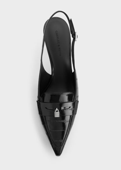 CHARLES & KEITH Premium / Griselda Eel-Effect Slingback Pumps - Animal Print Black