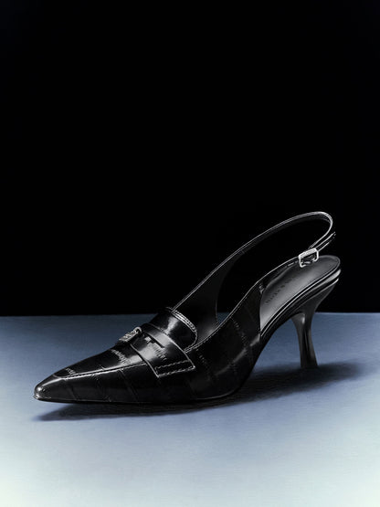 CHARLES & KEITH Premium / Griselda Eel-Effect Slingback Pumps - Animal Print Black