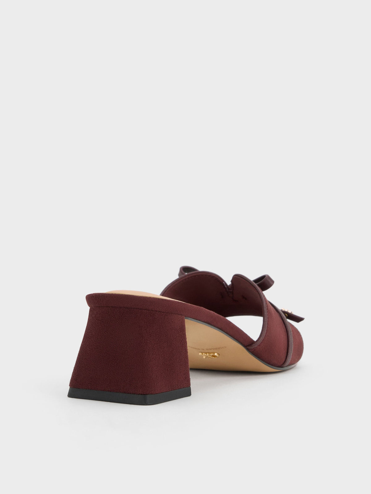 CHARLES & KEITH Signature / Leather & Suede Bow Heeled Mules - Burgundy
