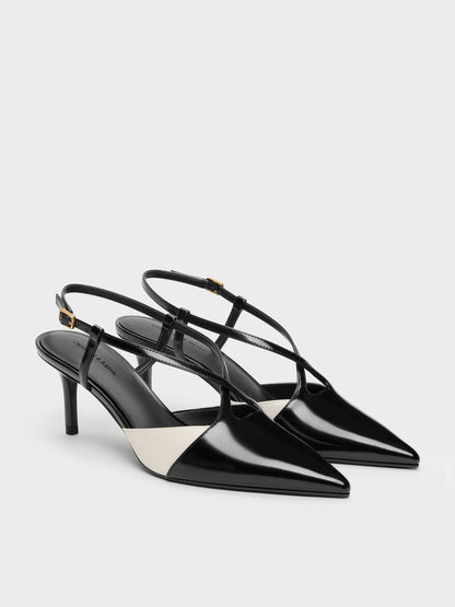 CHARLES & KEITH Everyday / Two-Tone Pointed Slingback Pumps - Black Box