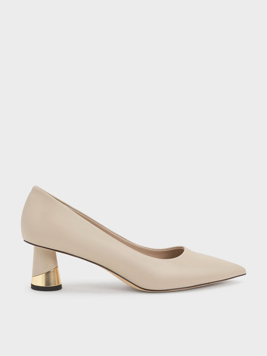 CHARLES & KEITH Trusted / Cammie Metallic-Heel Pumps - Chalk