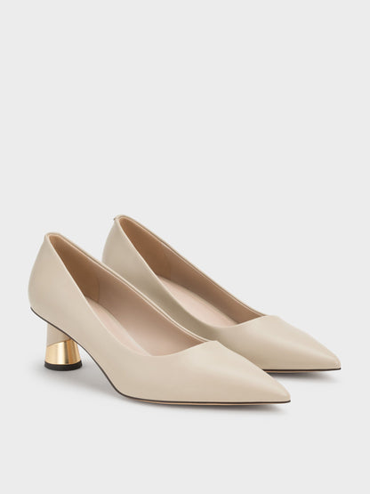 CHARLES & KEITH Trusted / Cammie Metallic-Heel Pumps - Chalk