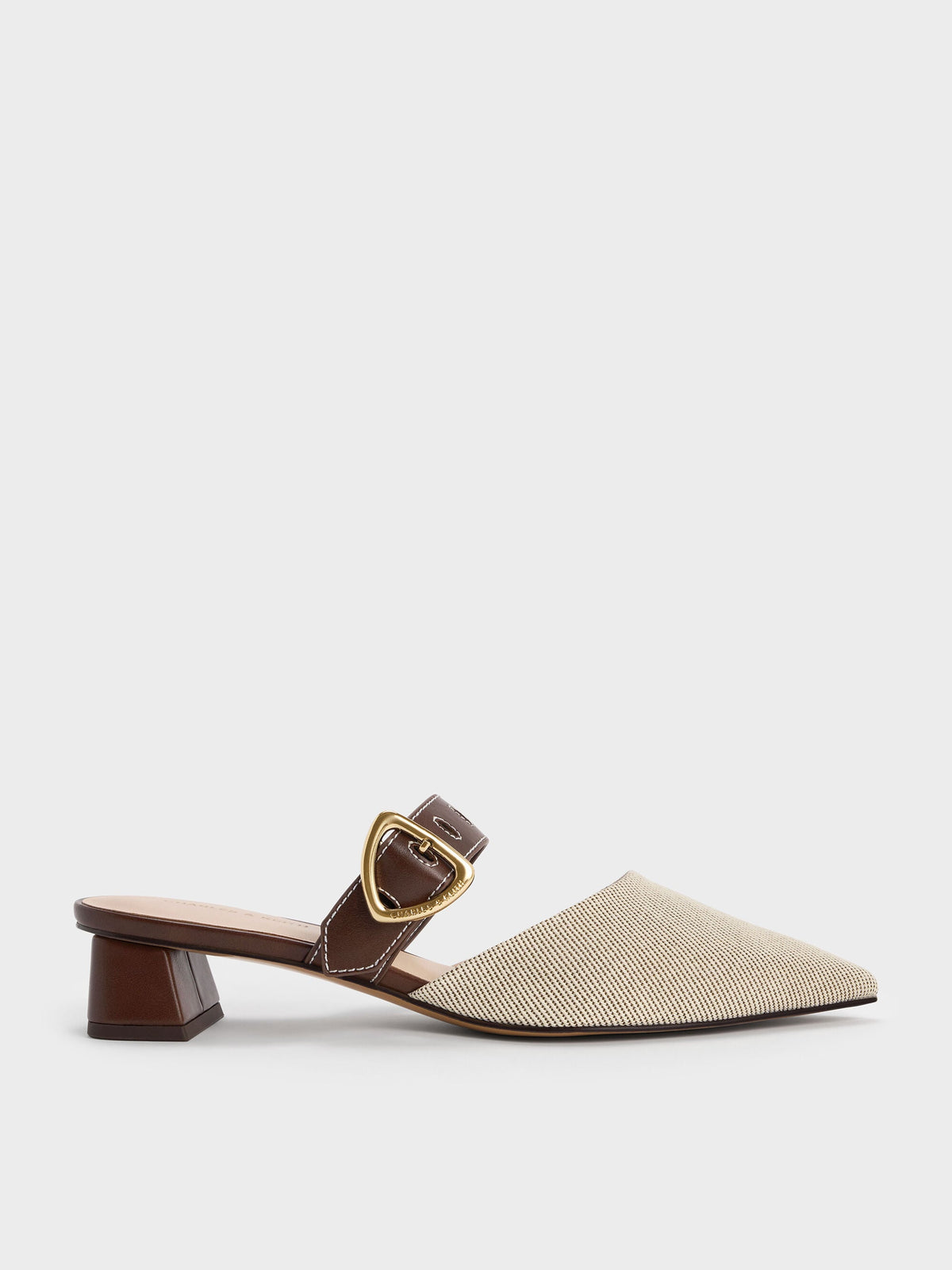 CHARLES & KEITH Premium / Sepphe Twill Buckle-Strap Heeled Mules - Brown