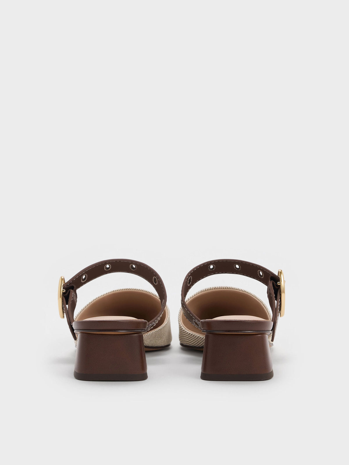 CHARLES & KEITH Premium / Sepphe Twill Buckle-Strap Heeled Mules - Brown