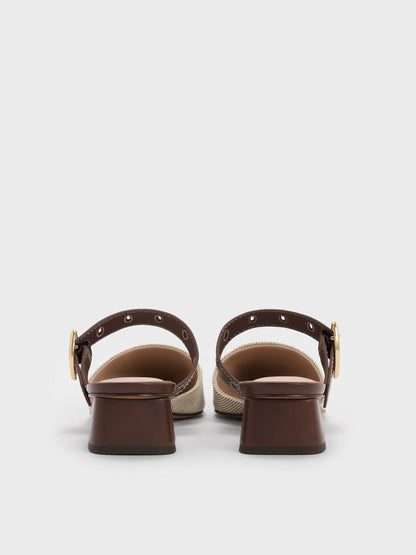 CHARLES & KEITH Premium / Sepphe Twill Buckle-Strap Heeled Mules - Brown