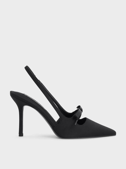 CHARLES & KEITH Best Price / Venetia Satin Bow Pointed Slingback Pumps - Black Textured