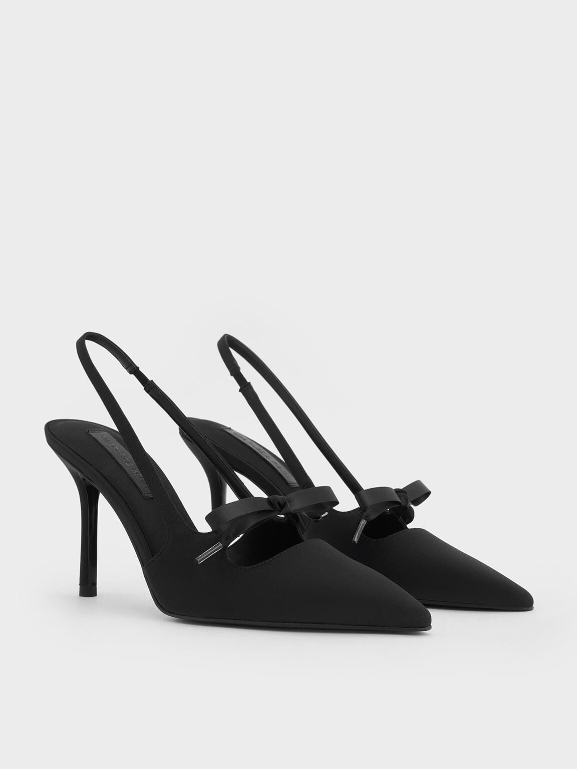 CHARLES & KEITH Best Price / Venetia Satin Bow Pointed Slingback Pumps - Black Textured