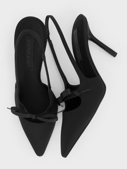 CHARLES & KEITH Best Price / Venetia Satin Bow Pointed Slingback Pumps - Black Textured