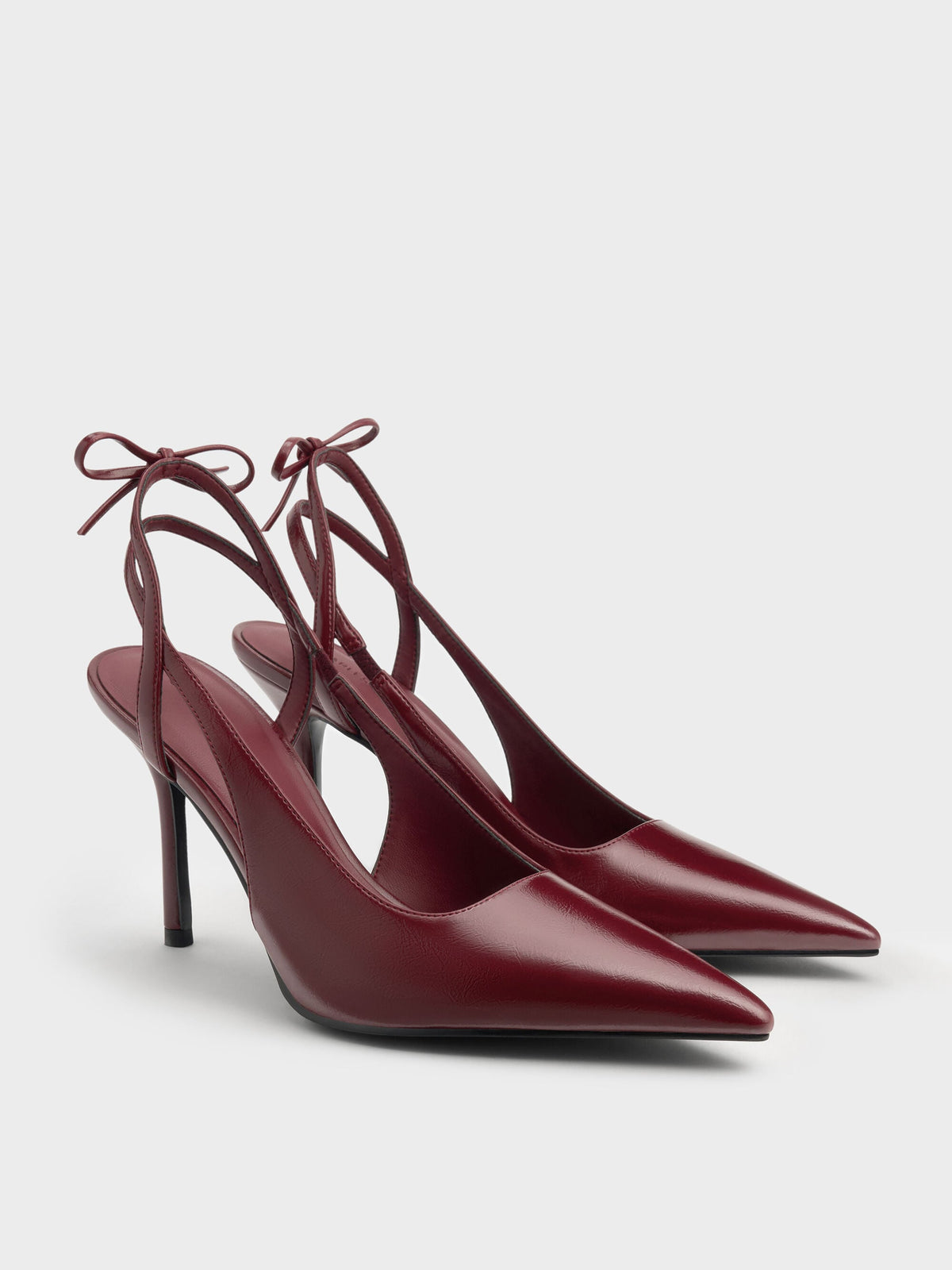 CHARLES & KEITH Hot Sale / Back-Bow Slingback Pumps - Burgundy