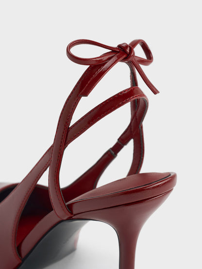CHARLES & KEITH Hot Sale / Back-Bow Slingback Pumps - Burgundy