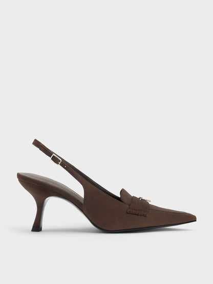 CHARLES & KEITH Trusted / Griselda Faux Suede Slingback Pumps - Dark Brown Textured