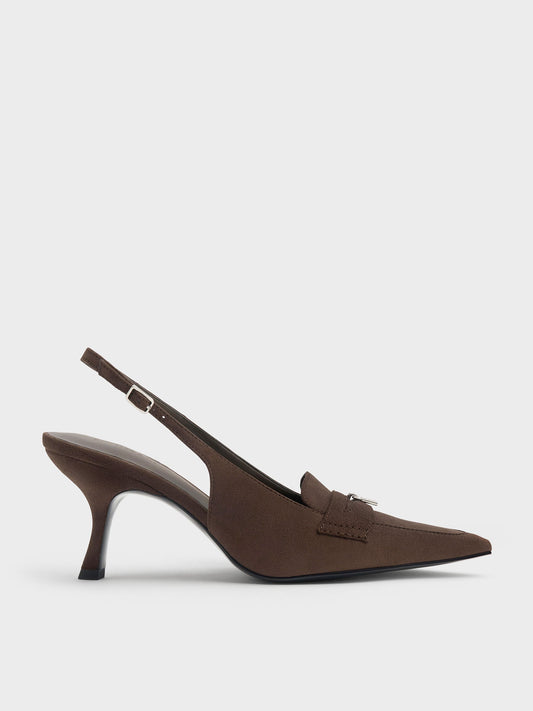 CHARLES & KEITH Trusted / Griselda Faux Suede Slingback Pumps - Dark Brown Textured