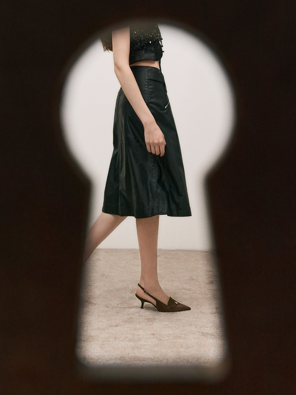 CHARLES & KEITH Trusted / Griselda Faux Suede Slingback Pumps - Dark Brown Textured