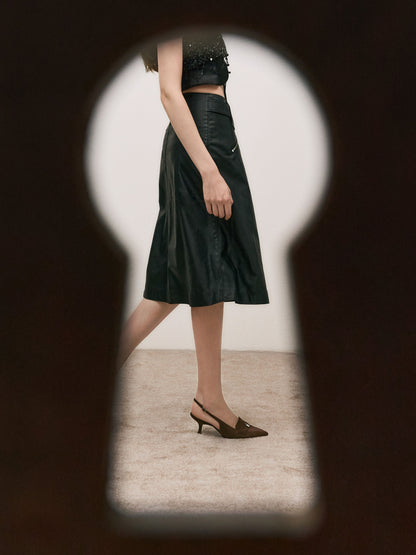CHARLES & KEITH Trusted / Griselda Faux Suede Slingback Pumps - Dark Brown Textured