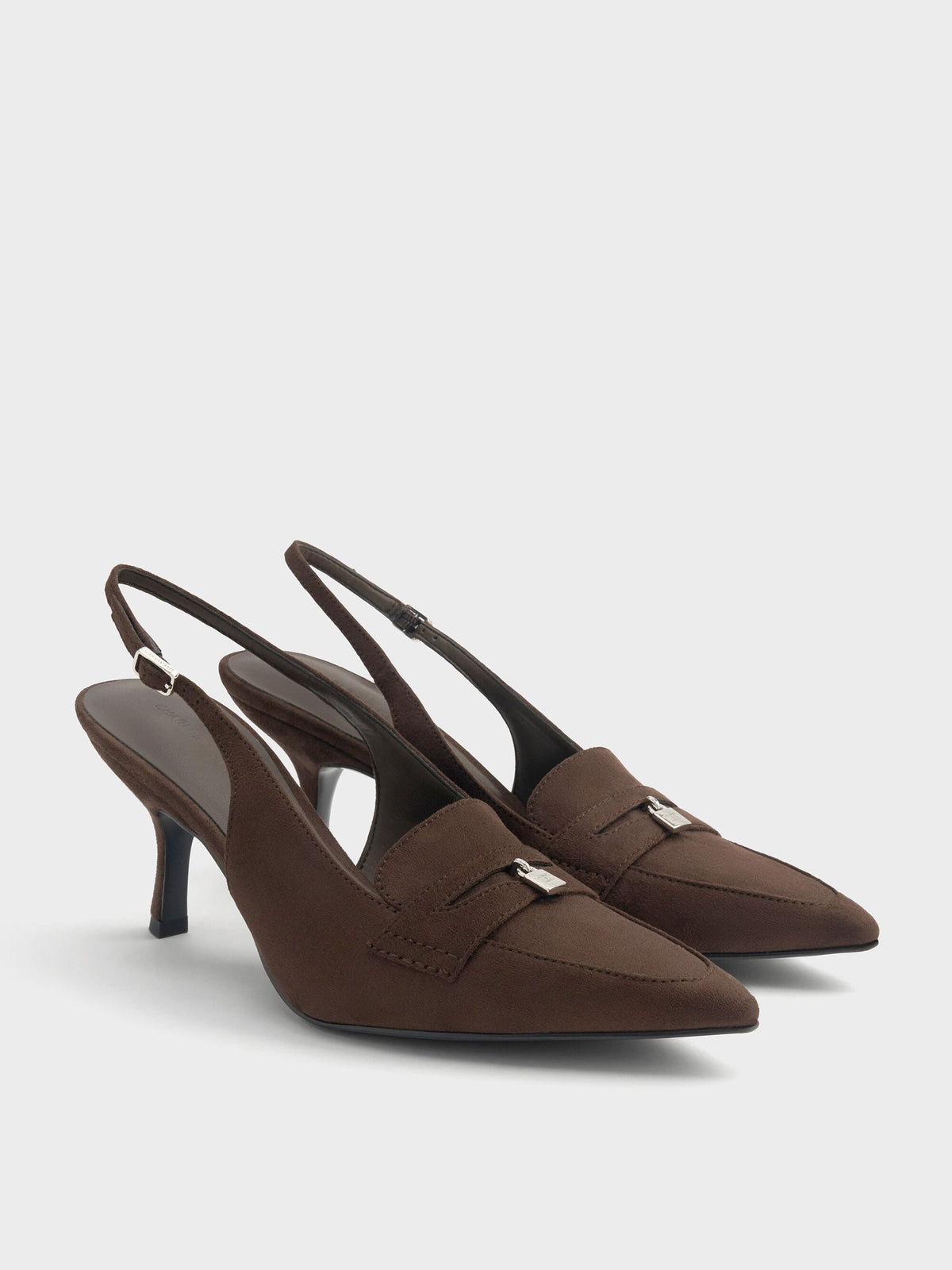 CHARLES & KEITH Trusted / Griselda Faux Suede Slingback Pumps - Dark Brown Textured
