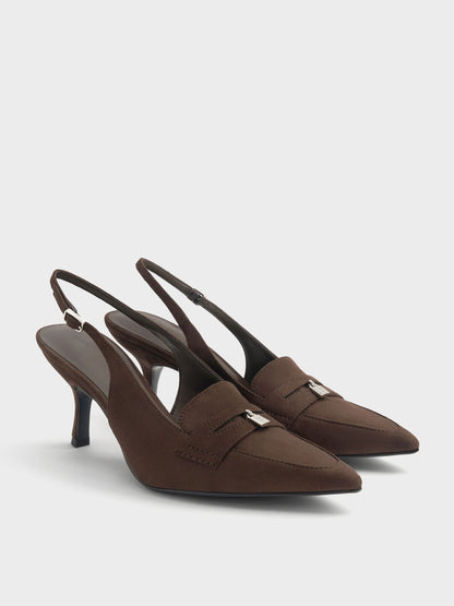 CHARLES & KEITH Trusted / Griselda Faux Suede Slingback Pumps - Dark Brown Textured