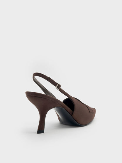 CHARLES & KEITH Trusted / Griselda Faux Suede Slingback Pumps - Dark Brown Textured
