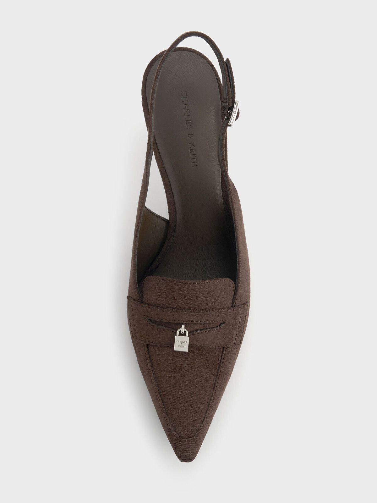 CHARLES & KEITH Trusted / Griselda Faux Suede Slingback Pumps - Dark Brown Textured
