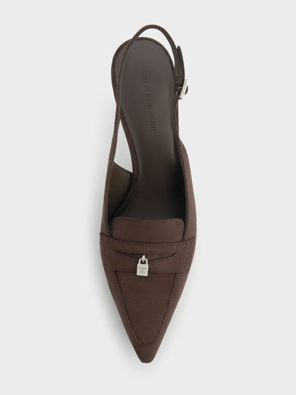 CHARLES & KEITH Trusted / Griselda Faux Suede Slingback Pumps - Dark Brown Textured