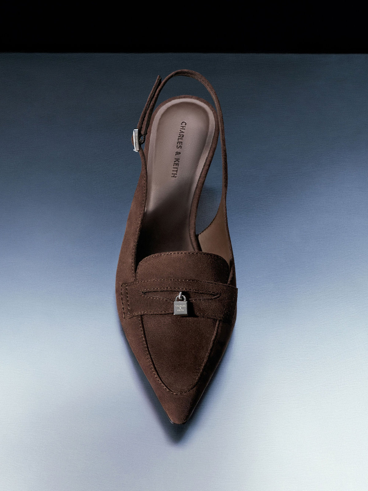 CHARLES & KEITH Trusted / Griselda Faux Suede Slingback Pumps - Dark Brown Textured