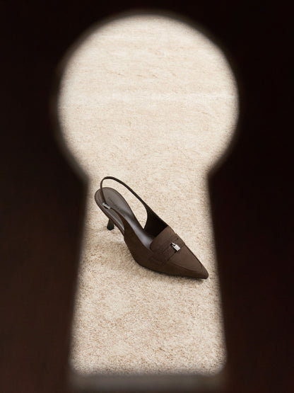 CHARLES & KEITH Trusted / Griselda Faux Suede Slingback Pumps - Dark Brown Textured