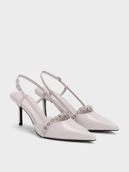 CHARLES & KEITH Sale / Patent Crystal Slingback Pumps - Lilac