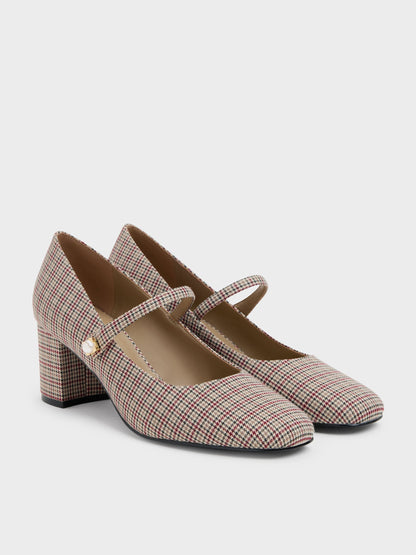 CHARLES & KEITH Popular / Marie Checkered Pearl Mary Jane Pumps - Multi