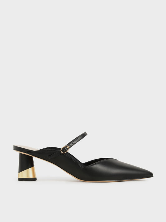 CHARLES & KEITH Exclusive / Cammie Metallic-Heel Mules - Black