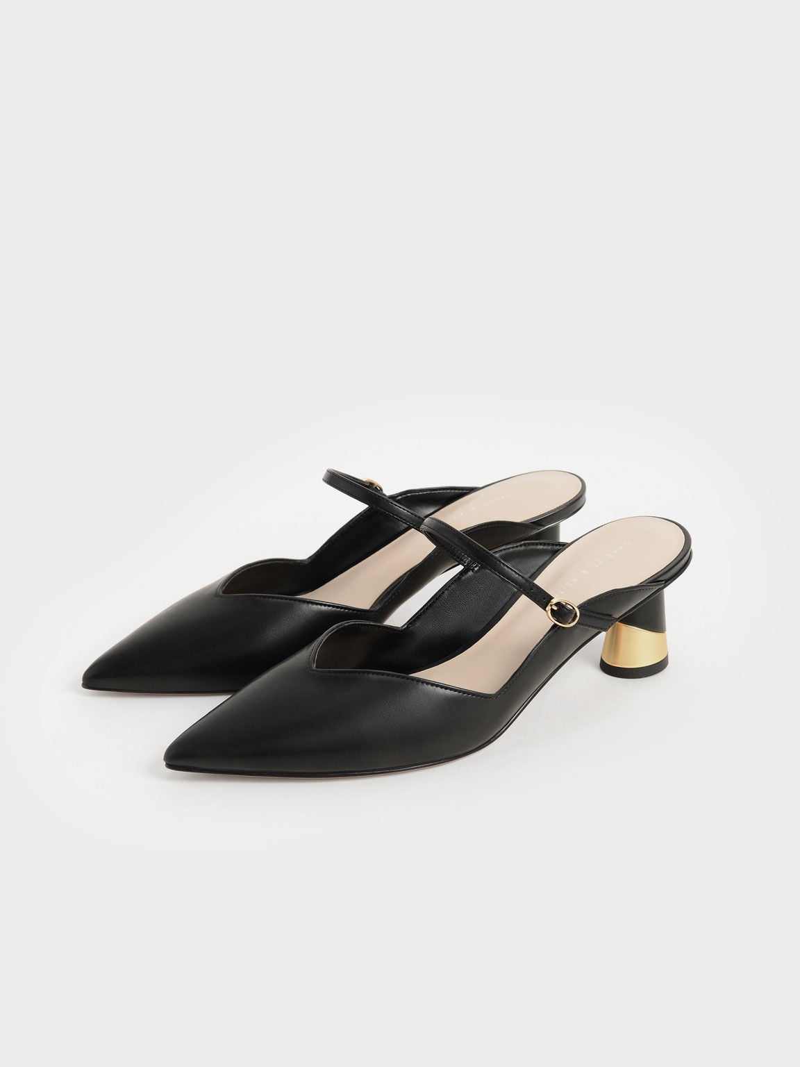 CHARLES & KEITH Exclusive / Cammie Metallic-Heel Mules - Black