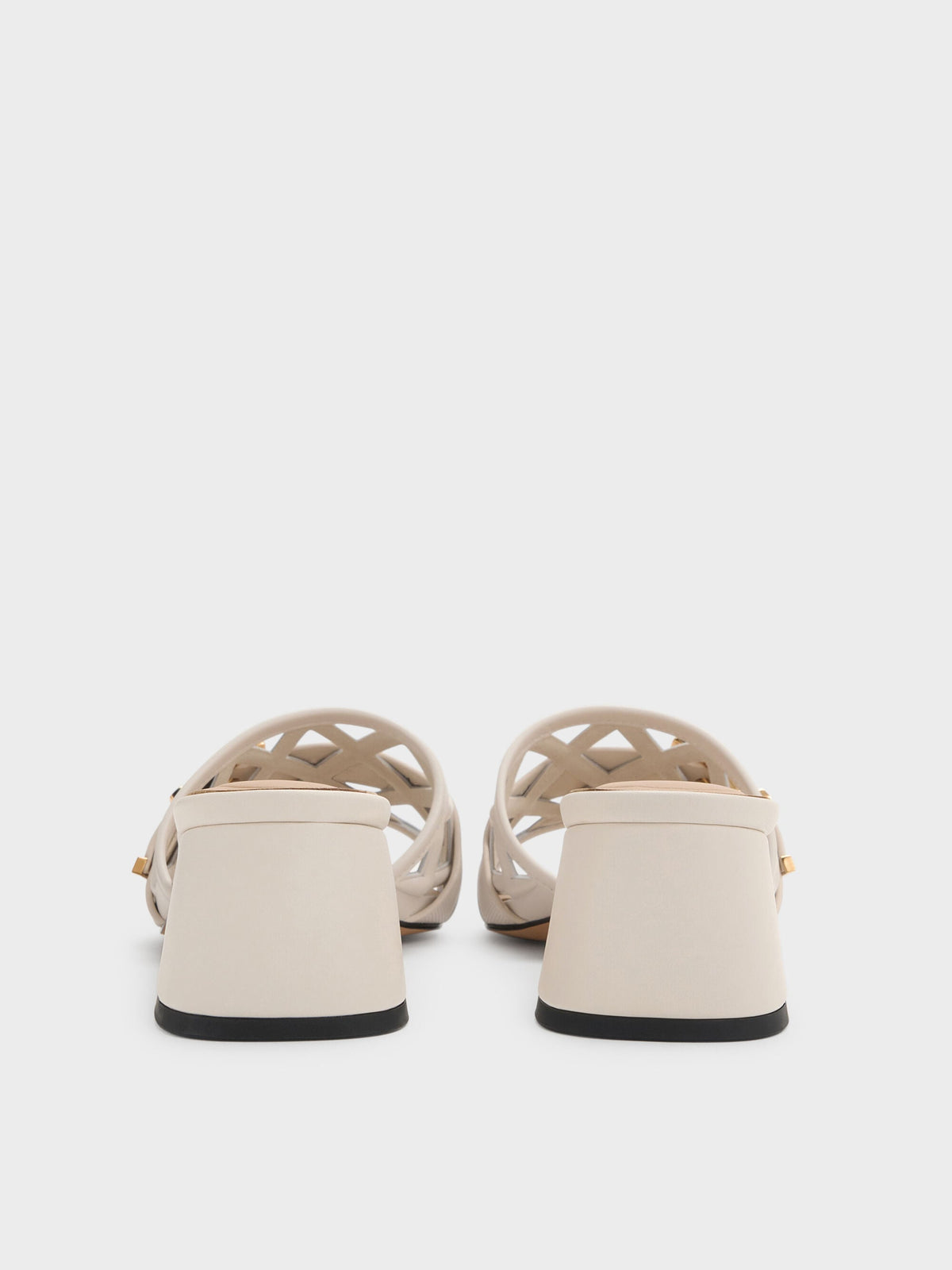 CHARLES & KEITH Classic / Whitney Leather Cut-Out Heeled Mules - Chalk