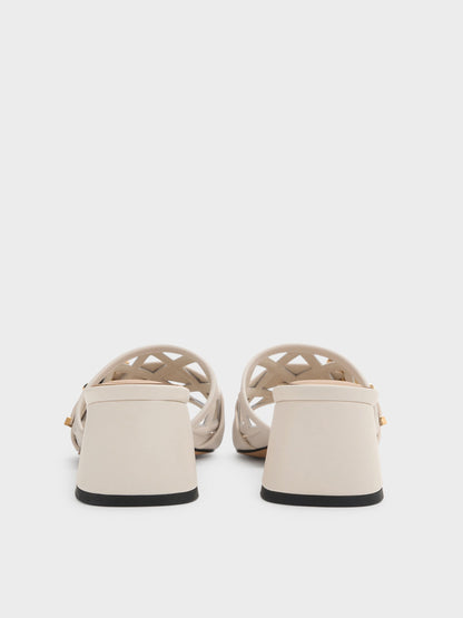 CHARLES & KEITH Classic / Whitney Leather Cut-Out Heeled Mules - Chalk