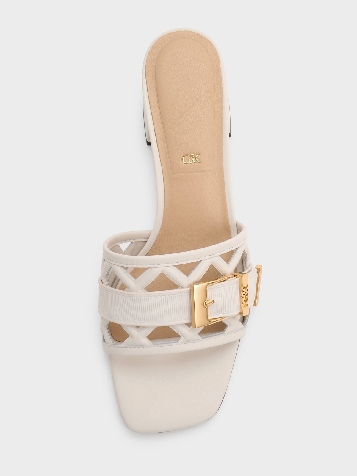 CHARLES & KEITH Classic / Whitney Leather Cut-Out Heeled Mules - Chalk