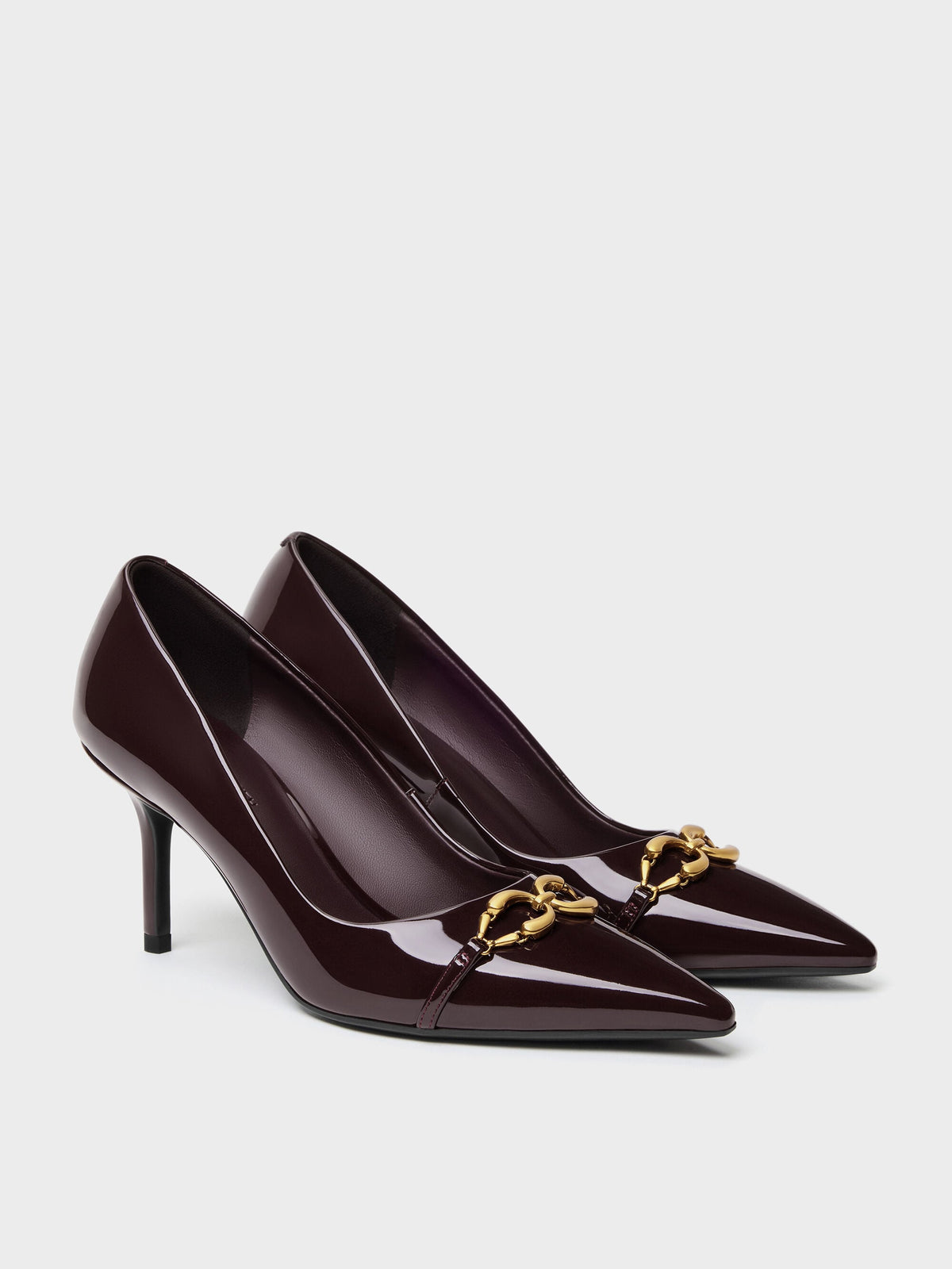 CHARLES & KEITH Recommended / Patent Metallic-Buckle Pointed Pumps - Burgundy