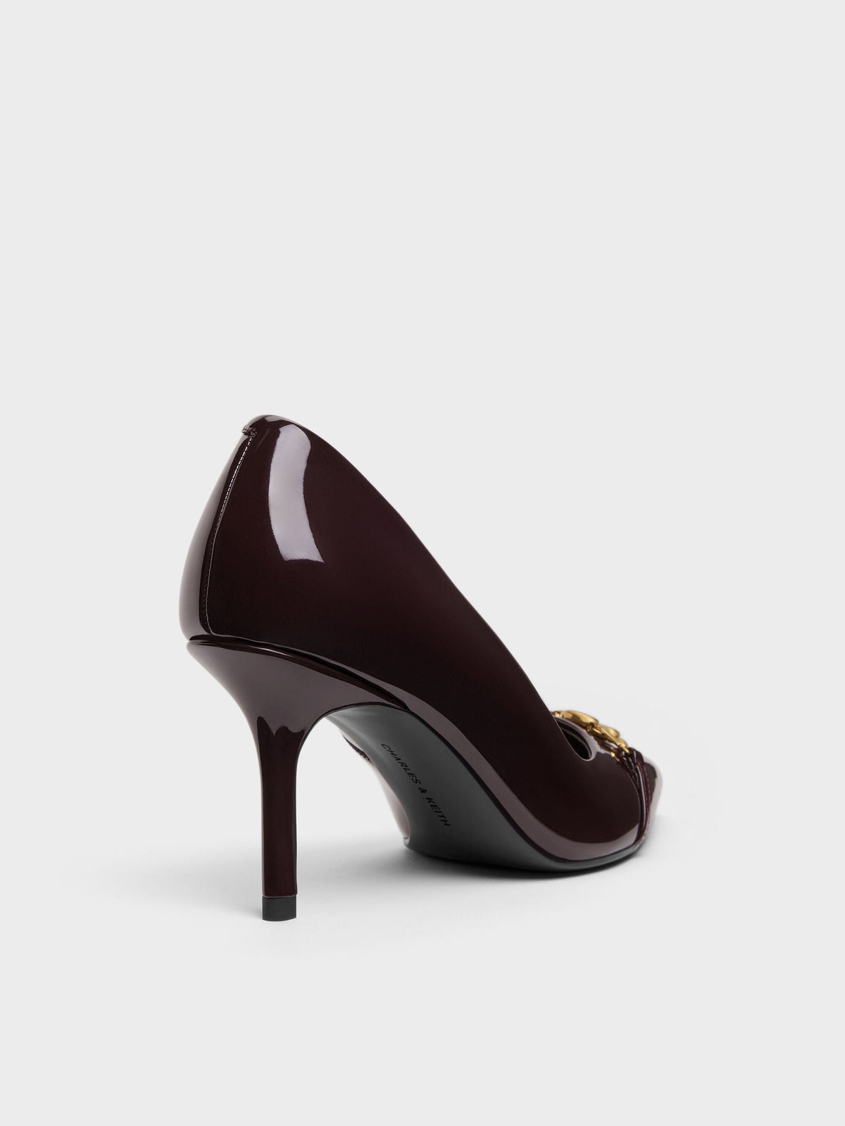 CHARLES & KEITH Recommended / Patent Metallic-Buckle Pointed Pumps - Burgundy