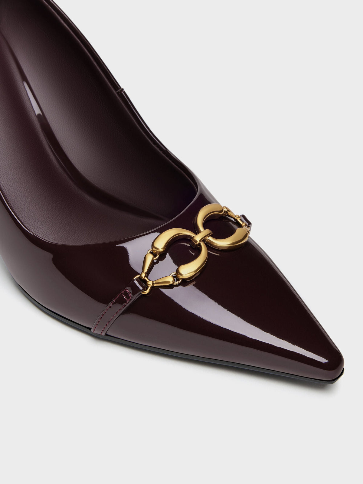 CHARLES & KEITH Recommended / Patent Metallic-Buckle Pointed Pumps - Burgundy