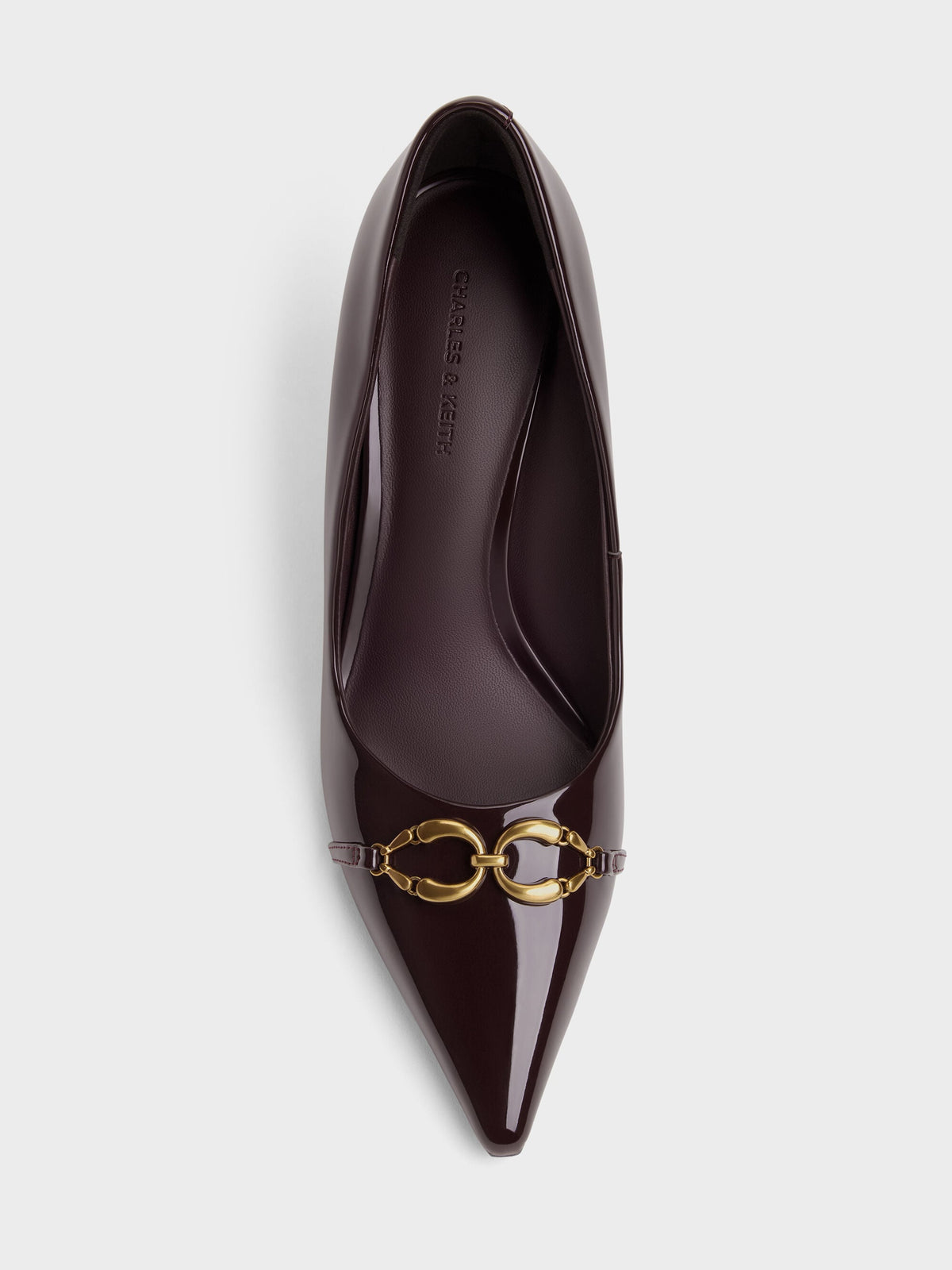 CHARLES & KEITH Recommended / Patent Metallic-Buckle Pointed Pumps - Burgundy