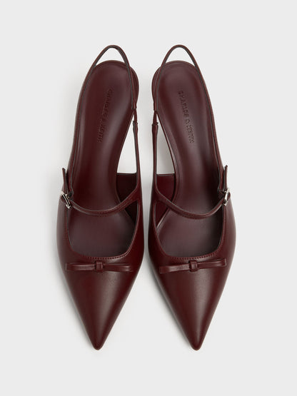 CHARLES & KEITH Value / Sonali Bow Slingback Pumps - Burgundy