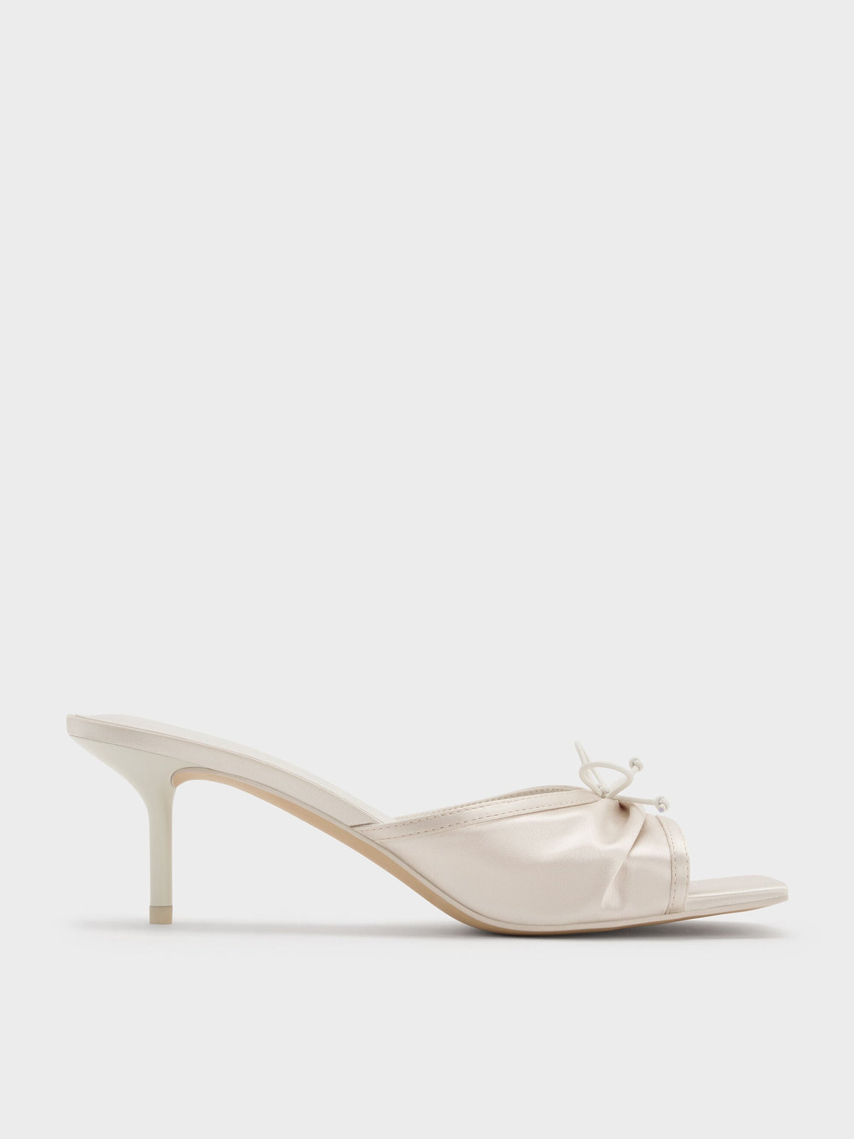 CHARLES & KEITH Trusted / Sadira Satin Ruched Bow Heeled Mules - Chalk