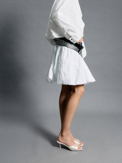 CHARLES & KEITH Trusted / Sadira Satin Ruched Bow Heeled Mules - Chalk