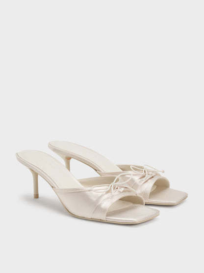 CHARLES & KEITH Trusted / Sadira Satin Ruched Bow Heeled Mules - Chalk