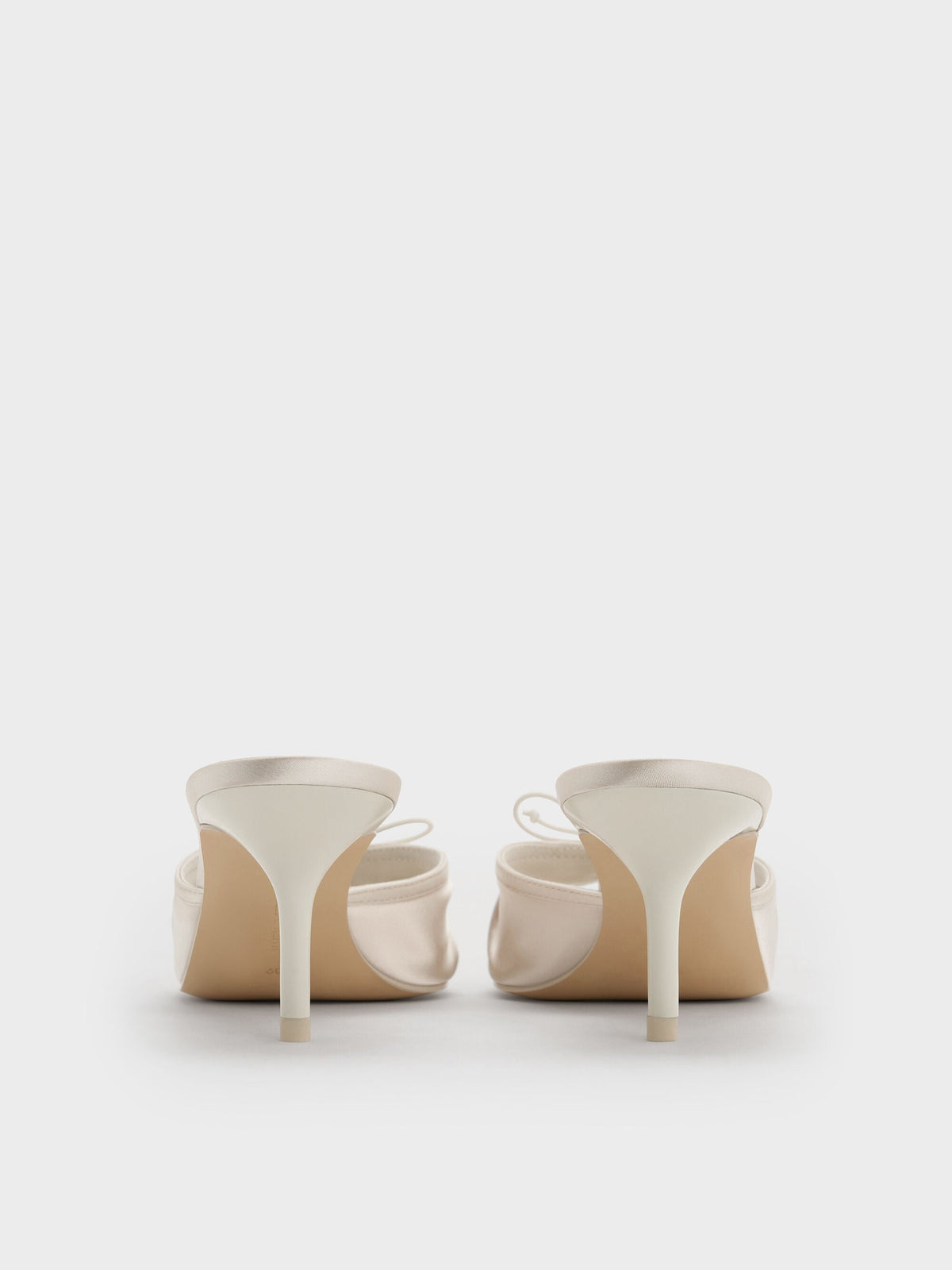 CHARLES & KEITH Trusted / Sadira Satin Ruched Bow Heeled Mules - Chalk