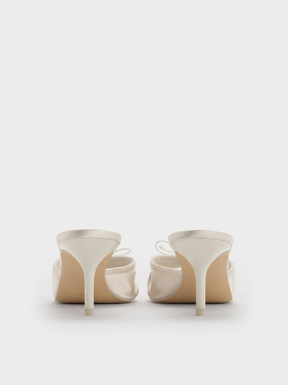 CHARLES & KEITH Trusted / Sadira Satin Ruched Bow Heeled Mules - Chalk