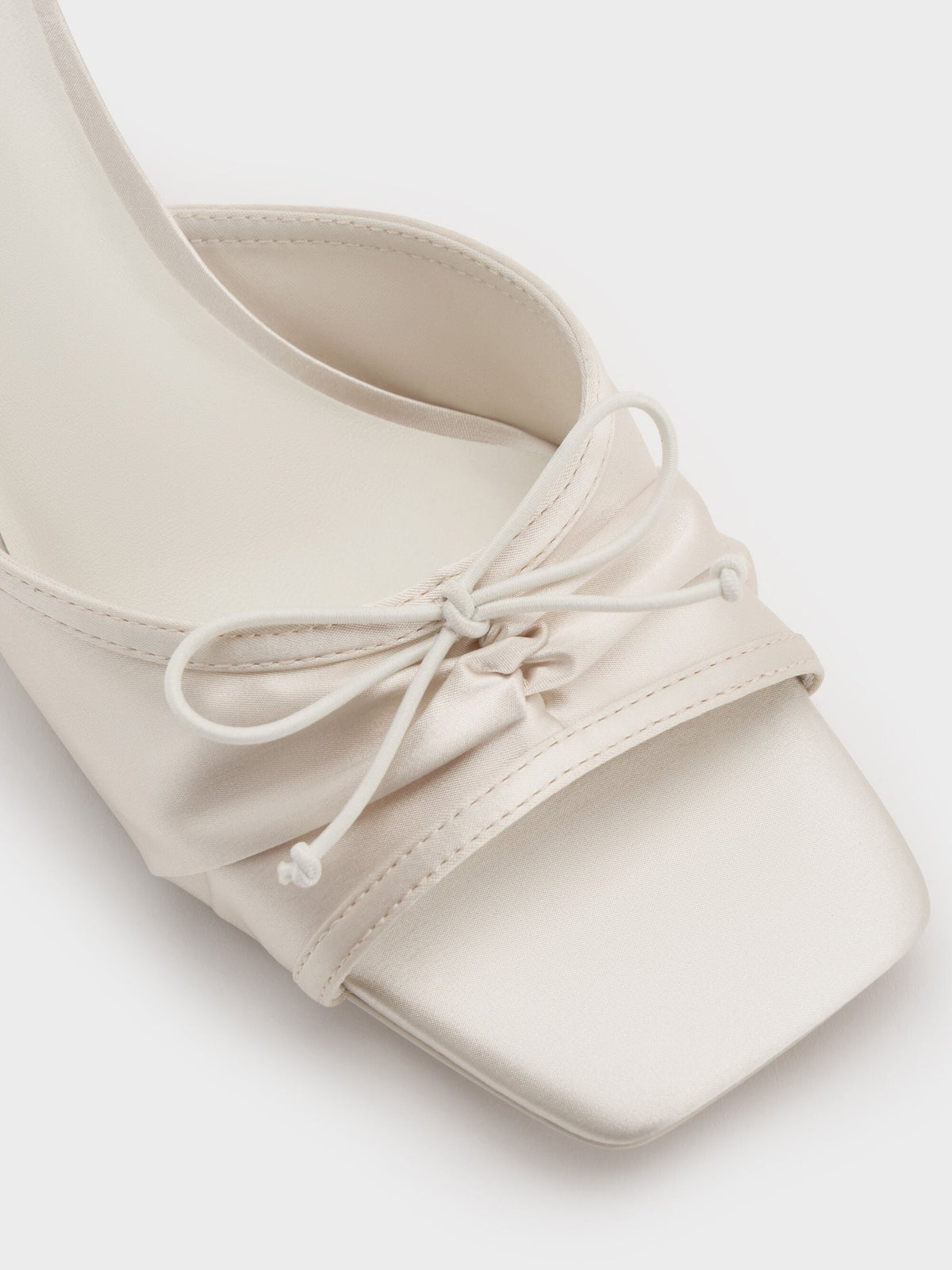 CHARLES & KEITH Trusted / Sadira Satin Ruched Bow Heeled Mules - Chalk