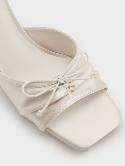 CHARLES & KEITH Trusted / Sadira Satin Ruched Bow Heeled Mules - Chalk