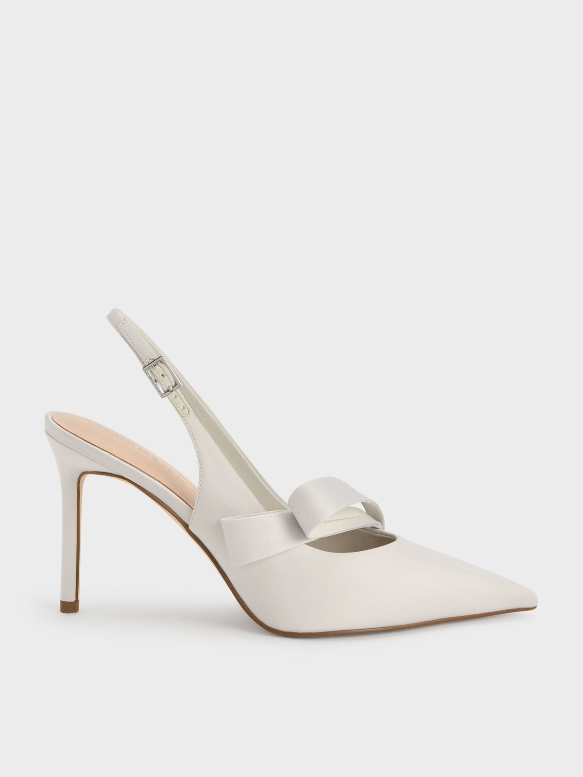 CHARLES & KEITH Trusted / Satin Pleated-Strap Slingback Pumps - Light Grey